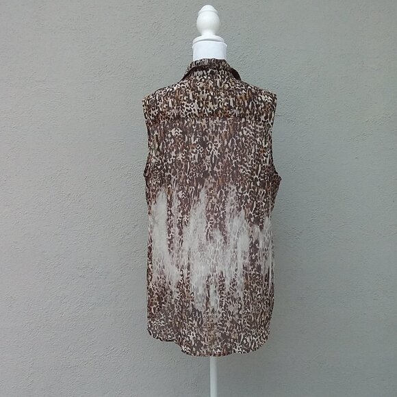 Chico's Woman's Blouse Size Large Beige Brown Transitional Animal Print Sheer - Picture 5 of 6